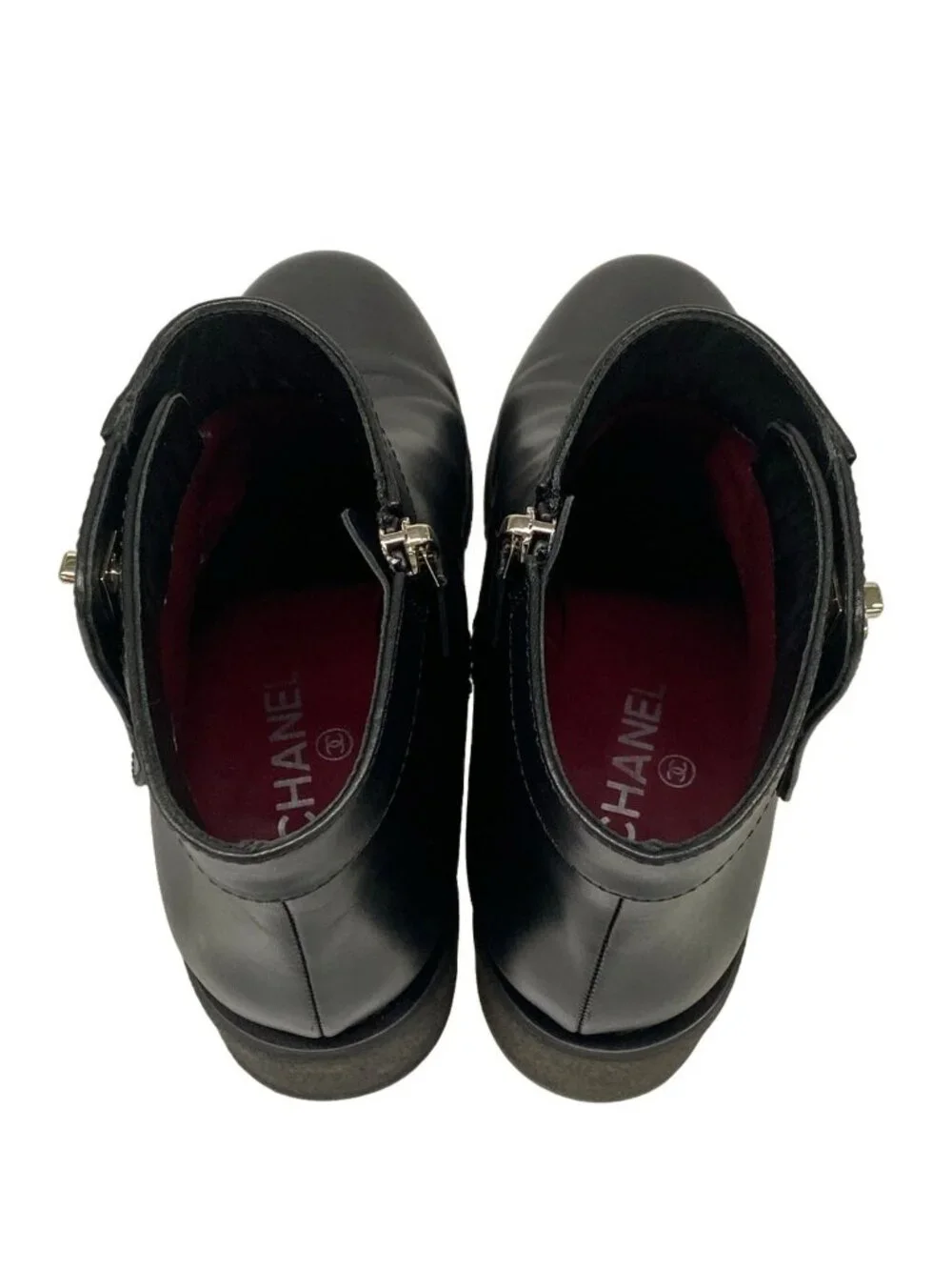 Chanel Short Boots Black Silver CC Logo Turnlock Leather